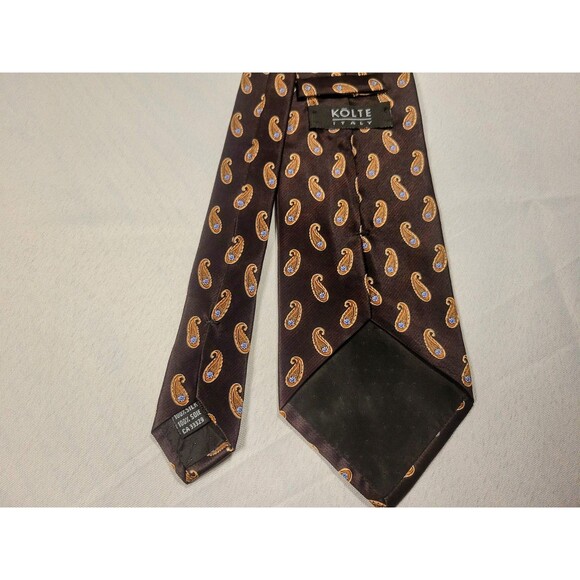 Kolte Men's 100% Silk Tie Made in Italy - Classic Paisley Brown/Black Blue Gold - Picture 3 of 3